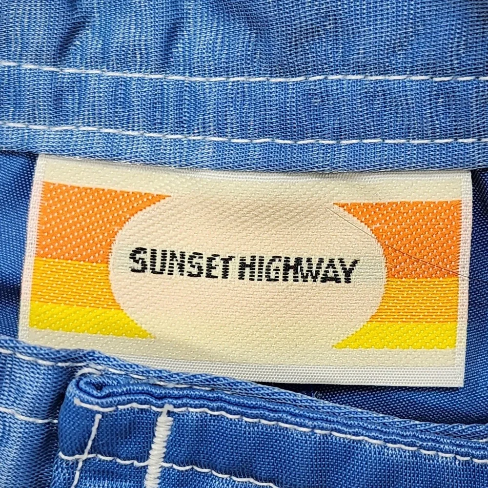 Vintage Sunset Highway Board Shorts Mens 32 Blue Stripe Drawstring Surf Beach